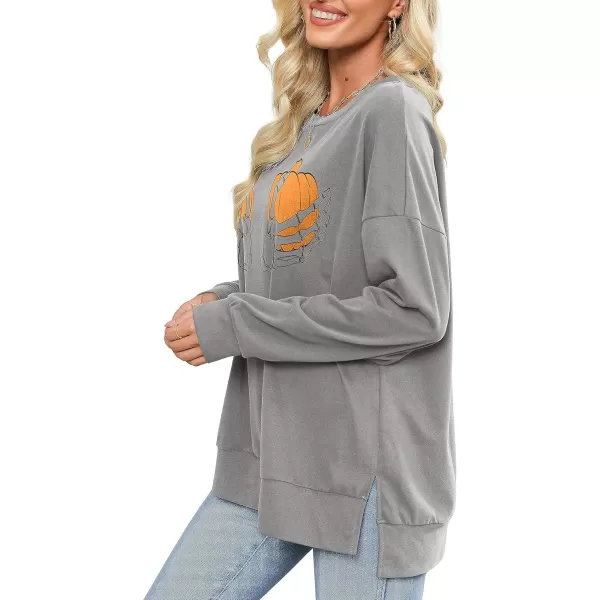Amoretu Womens Sweatshirts Skeleton Funny Graphic Casual Long Sleeve Top Novelty Horror Pullover ShirtsGreyOrange
