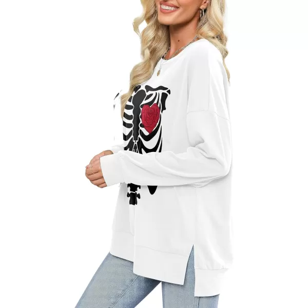 Amoretu Womens Sweatshirts Skeleton Funny Graphic Casual Long Sleeve Top Novelty Horror Pullover ShirtsWhiteBlack Skull
