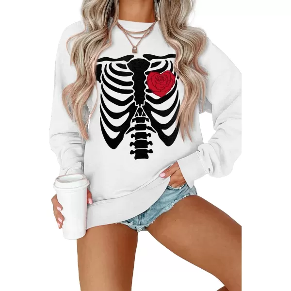 Amoretu Womens Sweatshirts Skeleton Funny Graphic Casual Long Sleeve Top Novelty Horror Pullover ShirtsWhiteBlack Skull