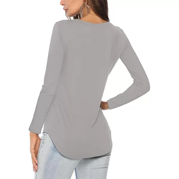 Amoretu Womens T Shirts V Neck Long Sleeve Tshirt Basic Tee Curved Hem TopsGray Skull