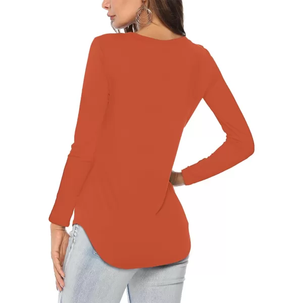 Amoretu Womens T Shirts V Neck Long Sleeve Tshirt Basic Tee Curved Hem TopsOrange Skull