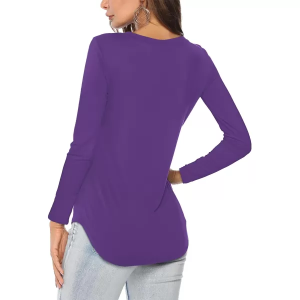 Amoretu Womens T Shirts V Neck Long Sleeve Tshirt Basic Tee Curved Hem TopsPurple Skull