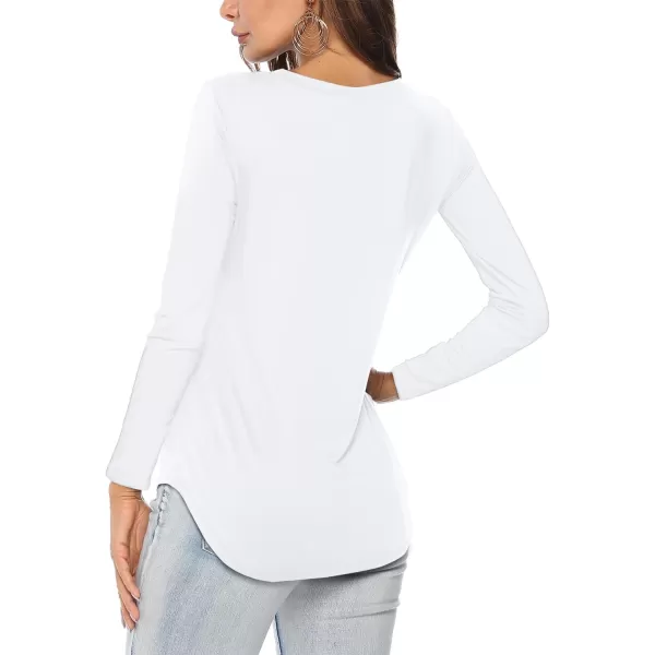 Amoretu Womens T Shirts V Neck Long Sleeve Tshirt Basic Tee Curved Hem TopsWhite Skull