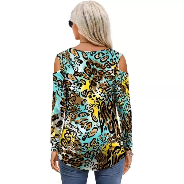 Amoretu Womens Women Tshirt Plain Long Sleeve T Shirts V Neck Tops Dressy CasualLeopard Yellow