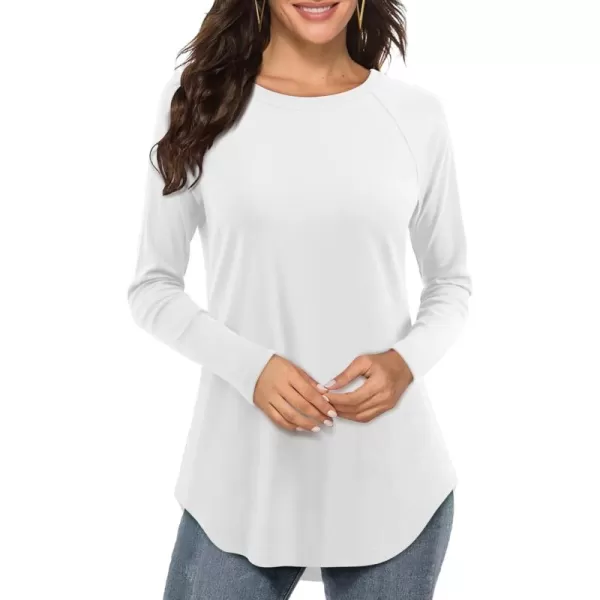 Amoretu Long Sleeve Tops Crew Neck Shirt Loose Fit Curved Hem Side Splits Trendy Extra Long T ShirtWhite