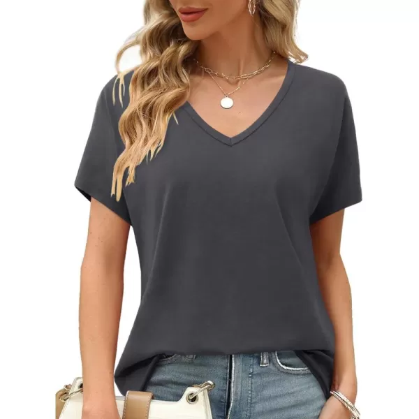 Amoretu Womens Short Sleeve Shirts Summer Casual V Neck Tops Loose Fit Tee ShirtsDark Grey