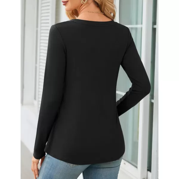 Amoretu Long Sleeve Swing Shirts for Women V Neck T Shirts Loose Fit Tops CasualBlack