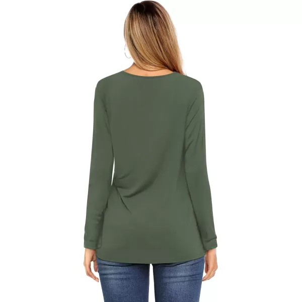 Amoretu Tops for Women Basic Long Sleeve T Shirts Plain Casual Loose Fit Round Neck Tee for Fall ClothingArmy Green