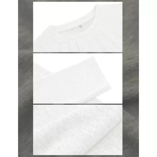Amoretu Womens Long Sleeve Shirt Crewneck T Shirts Pleated Casual Fall Tops Loose FitWhite