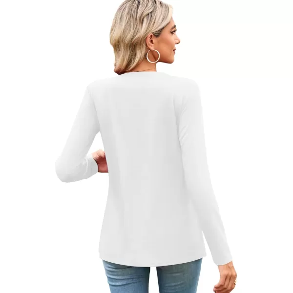 Amoretu Womens Long Sleeve Shirt Crewneck T Shirts Pleated Casual Fall Tops Loose FitWhite