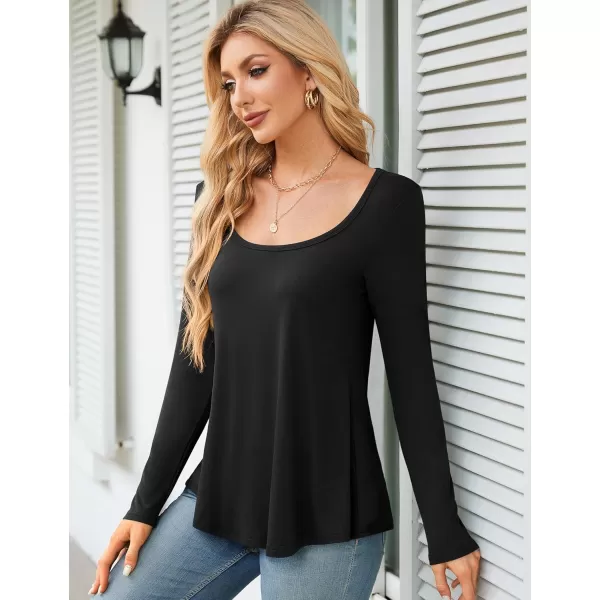Amoretu Womens Scoop Neck Tshirt Long Sleeve Shirts Swing Tunic Tops Loose FitBlack
