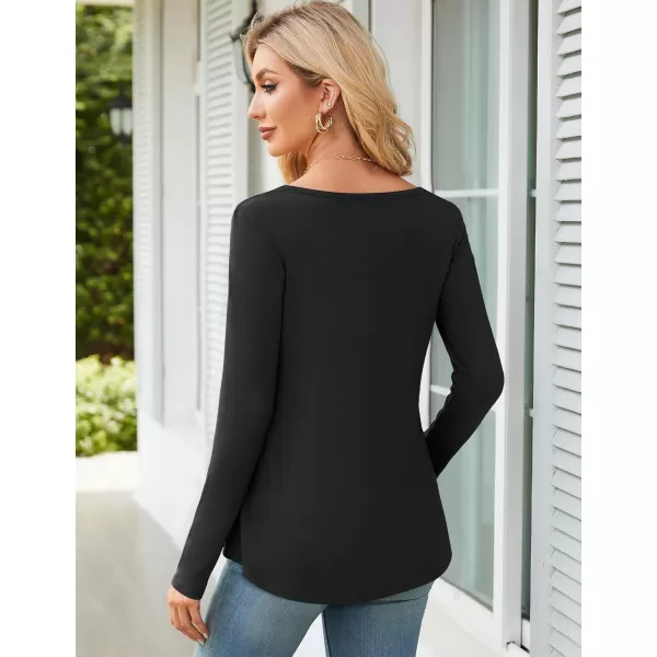 Amoretu Womens Scoop Neck Tshirt Long Sleeve Shirts Swing Tunic Tops Loose FitBlack