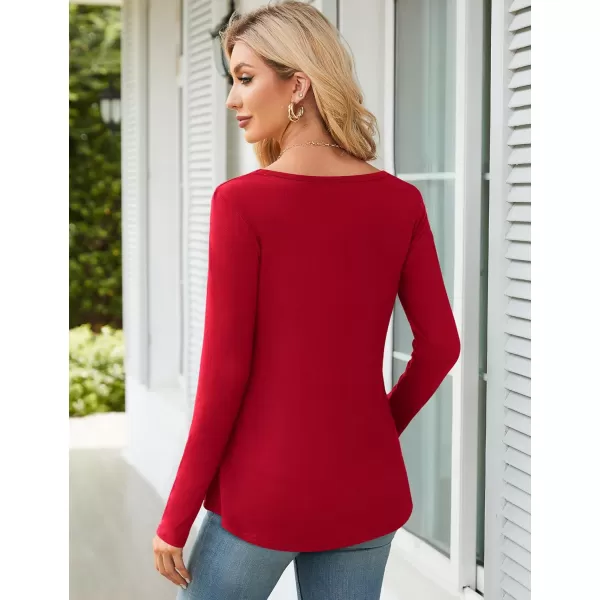 Amoretu Womens Scoop Neck Tshirt Long Sleeve Shirts Swing Tunic Tops Loose FitBurgundy
