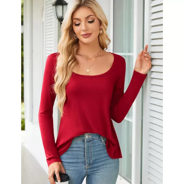 Amoretu Womens Scoop Neck Tshirt Long Sleeve Shirts Swing Tunic Tops Loose FitBurgundy