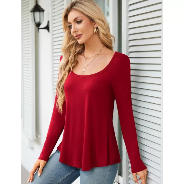 Amoretu Womens Scoop Neck Tshirt Long Sleeve Shirts Swing Tunic Tops Loose FitBurgundy