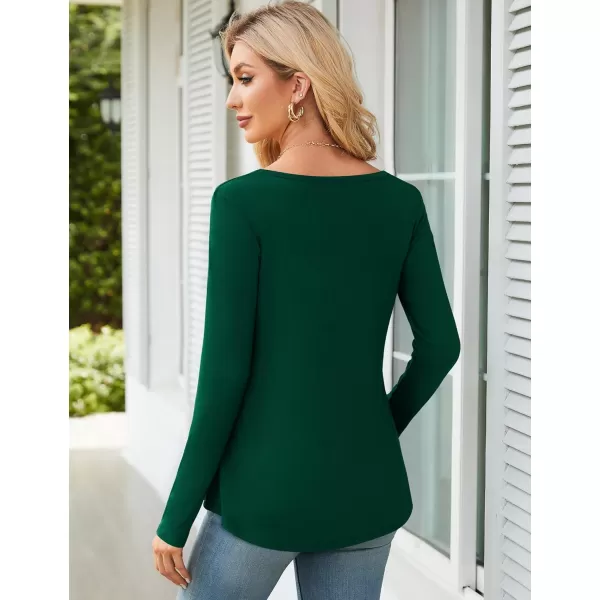 Amoretu Womens Scoop Neck Tshirt Long Sleeve Shirts Swing Tunic Tops Loose FitDark Green