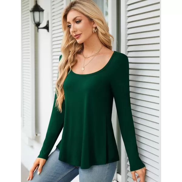 Amoretu Womens Scoop Neck Tshirt Long Sleeve Shirts Swing Tunic Tops Loose FitDark Green
