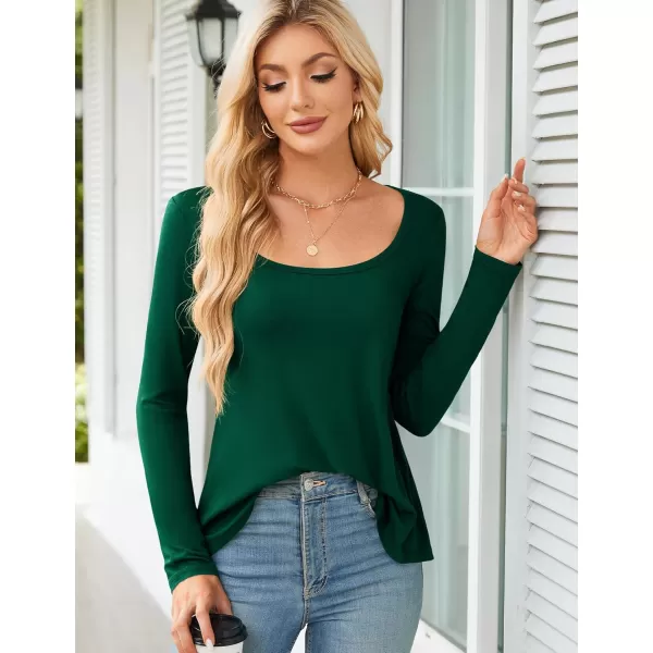 Amoretu Womens Scoop Neck Tshirt Long Sleeve Shirts Swing Tunic Tops Loose FitDark Green