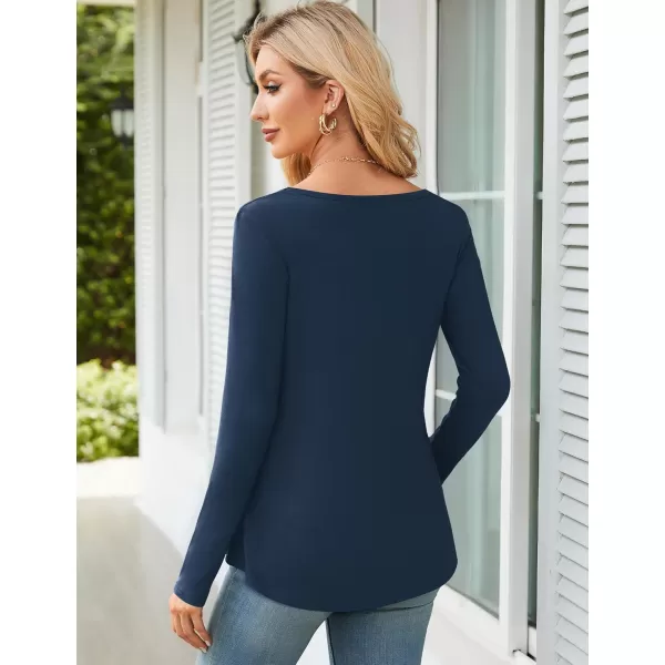 Amoretu Womens Scoop Neck Tshirt Long Sleeve Shirts Swing Tunic Tops Loose FitNavy Blue