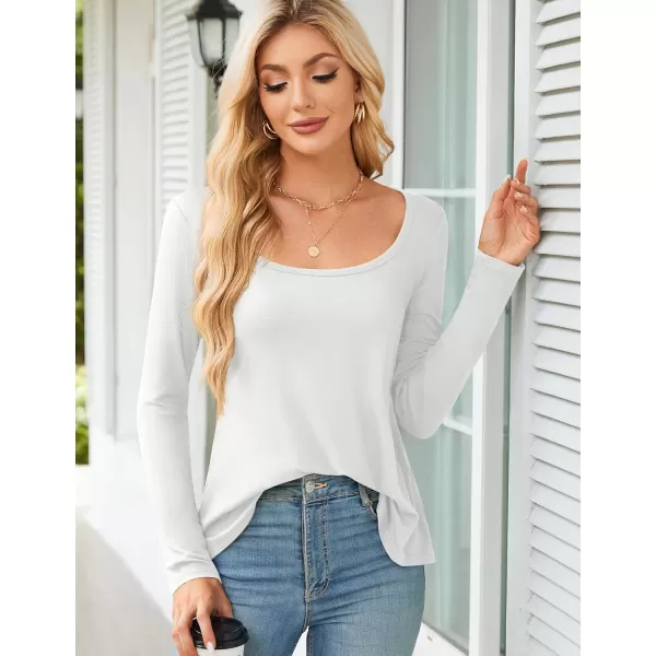 Amoretu Womens Scoop Neck Tshirt Long Sleeve Shirts Swing Tunic Tops Loose FitWhite