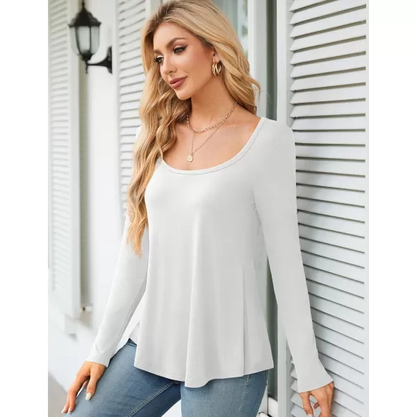 Amoretu Womens Scoop Neck Tshirt Long Sleeve Shirts Swing Tunic Tops Loose FitWhite