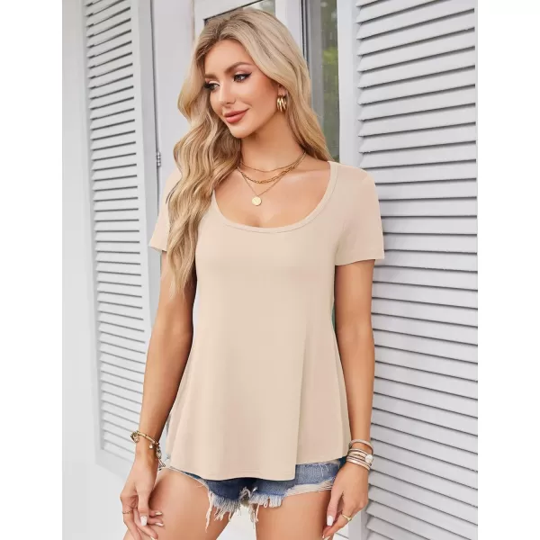 Amoretu Womens Scoop Neck Tshirt Short Sleeve Shirts Swing Tunic Tops Loose FitApricot