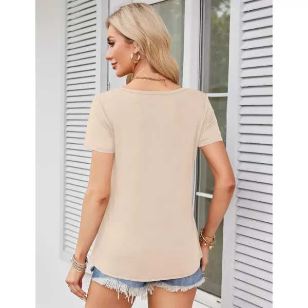 Amoretu Womens Scoop Neck Tshirt Short Sleeve Shirts Swing Tunic Tops Loose FitApricot