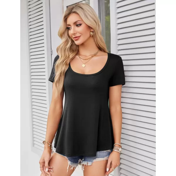 Amoretu Womens Scoop Neck Tshirt Short Sleeve Shirts Swing Tunic Tops Loose FitBlack