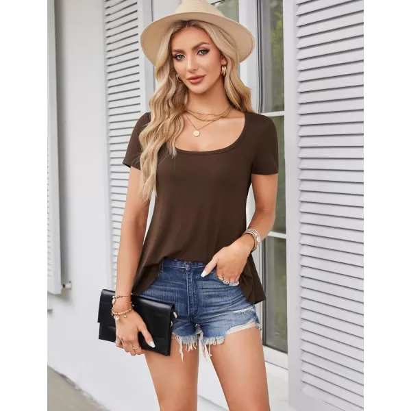 Amoretu Womens Scoop Neck Tshirt Short Sleeve Shirts Swing Tunic Tops Loose FitBrown