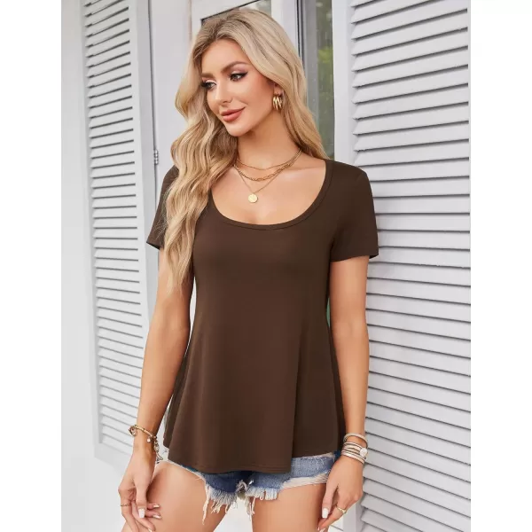 Amoretu Womens Scoop Neck Tshirt Short Sleeve Shirts Swing Tunic Tops Loose FitBrown