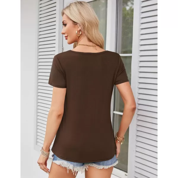 Amoretu Womens Scoop Neck Tshirt Short Sleeve Shirts Swing Tunic Tops Loose FitBrown