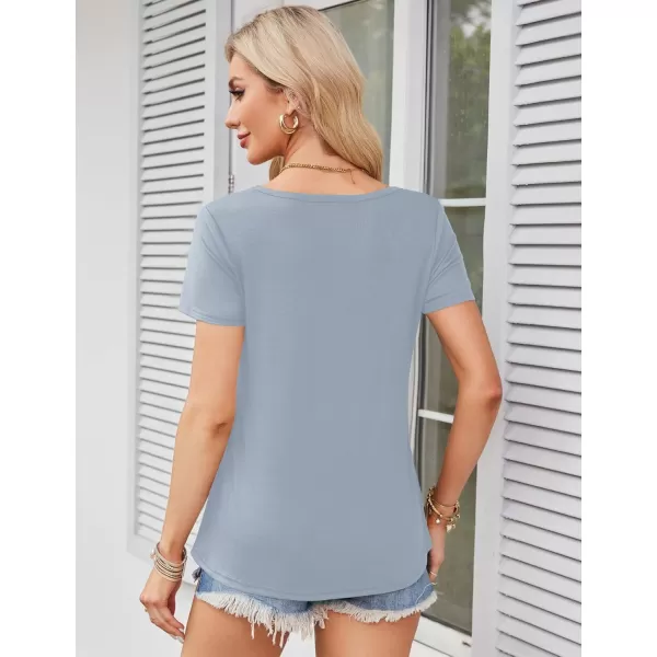 Amoretu Womens Scoop Neck Tshirt Short Sleeve Shirts Swing Tunic Tops Loose FitHaze Blue