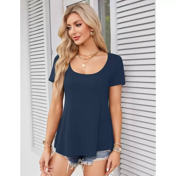 Amoretu Womens Scoop Neck Tshirt Short Sleeve Shirts Swing Tunic Tops Loose FitNavy Blue