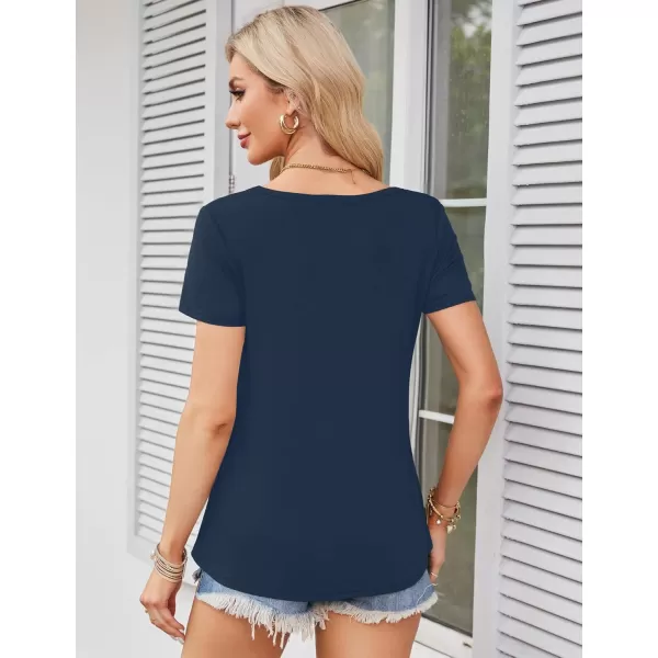 Amoretu Womens Scoop Neck Tshirt Short Sleeve Shirts Swing Tunic Tops Loose FitNavy Blue