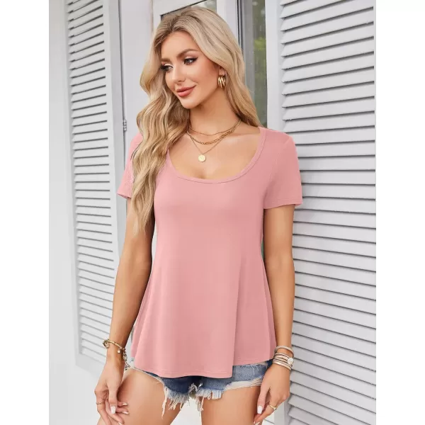 Amoretu Womens Scoop Neck Tshirt Short Sleeve Shirts Swing Tunic Tops Loose FitPink
