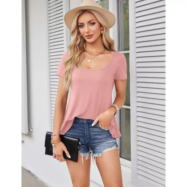 Amoretu Womens Scoop Neck Tshirt Short Sleeve Shirts Swing Tunic Tops Loose FitPink