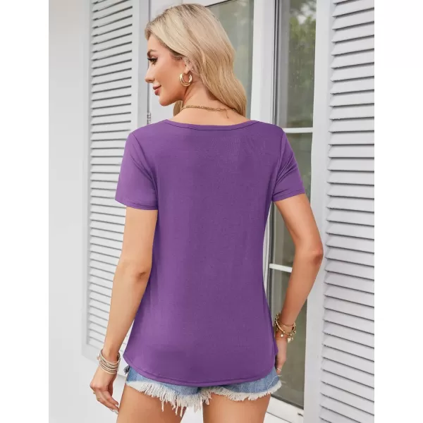 Amoretu Womens Scoop Neck Tshirt Short Sleeve Shirts Swing Tunic Tops Loose FitPurple