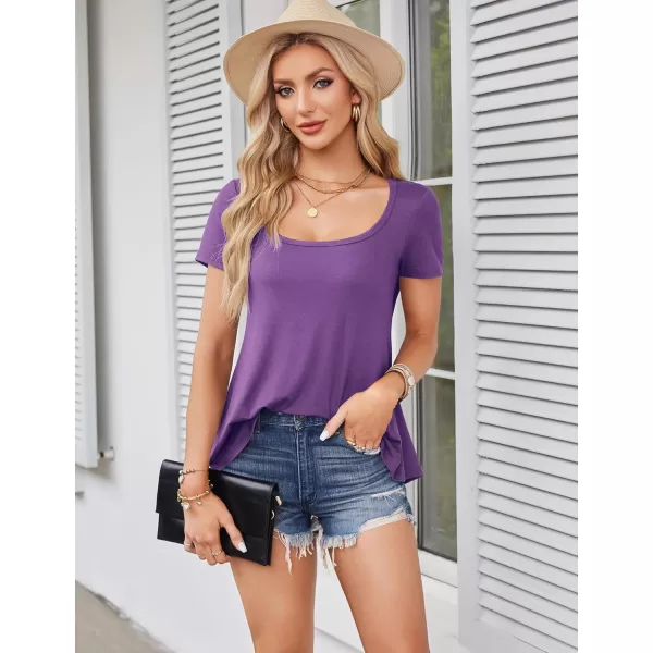 Amoretu Womens Scoop Neck Tshirt Short Sleeve Shirts Swing Tunic Tops Loose FitPurple