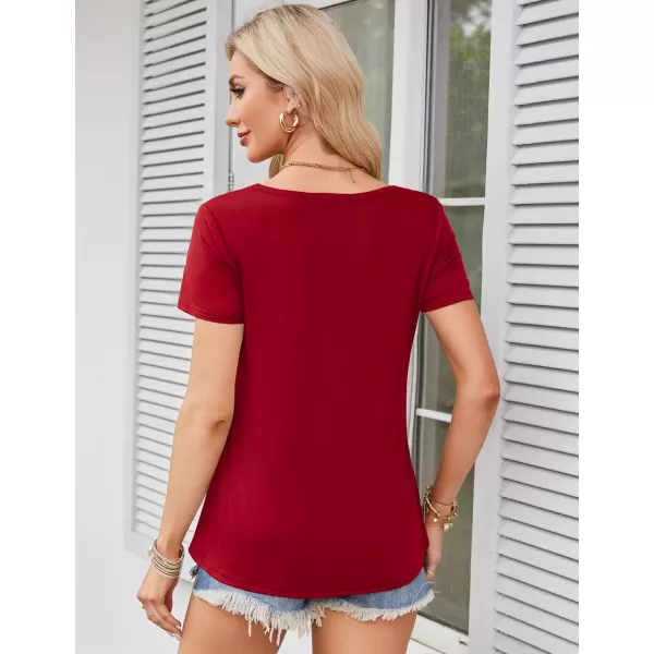 Amoretu Womens Scoop Neck Tshirt Short Sleeve Shirts Swing Tunic Tops Loose FitRed