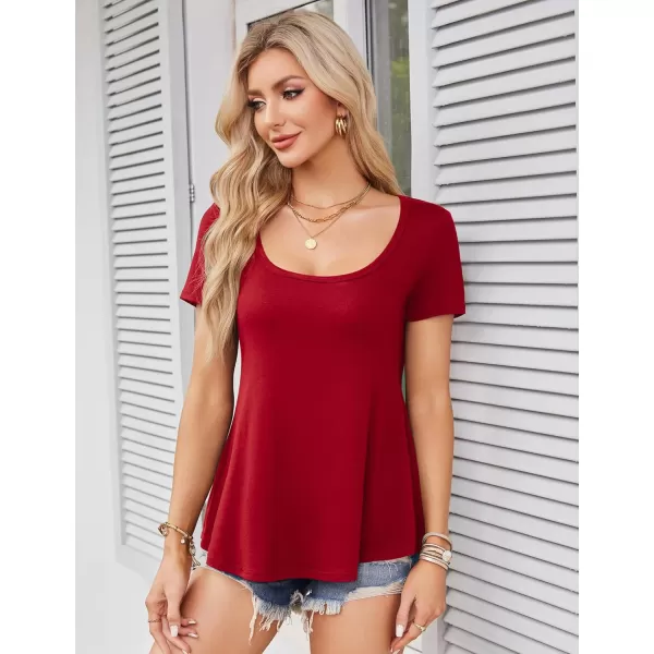 Amoretu Womens Scoop Neck Tshirt Short Sleeve Shirts Swing Tunic Tops Loose FitRed