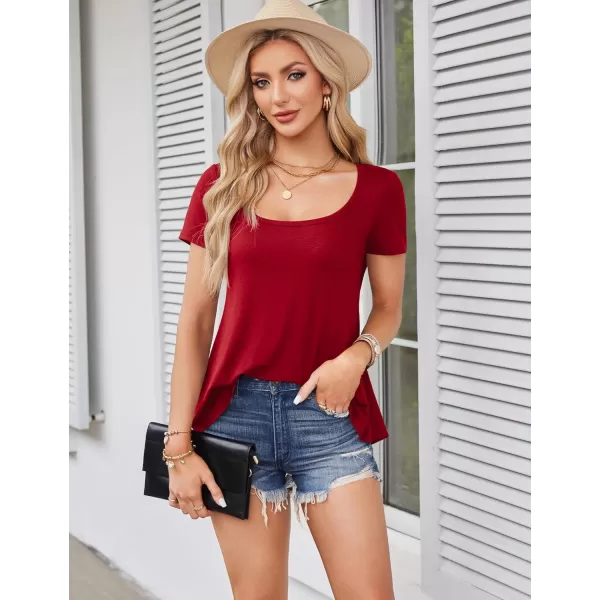 Amoretu Womens Scoop Neck Tshirt Short Sleeve Shirts Swing Tunic Tops Loose FitRed