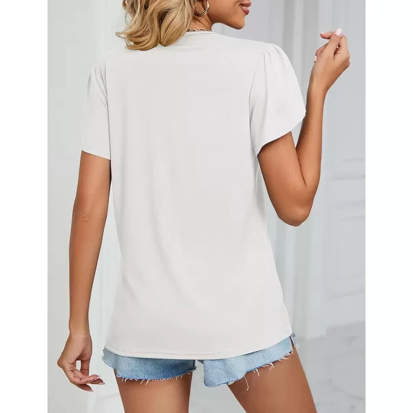 Amoretu Womens Summer Tops 2024 Petal Sleeve Lace V Neck Shirts Casual BlouseWhite
