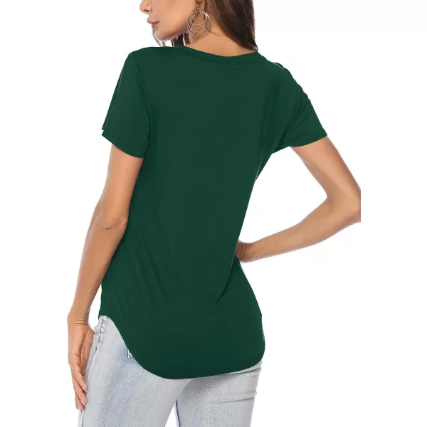 Amoretu Womens T Shirts V Neck Short Sleeve Tshirt Basic Tee Curved Hem TopsGreen