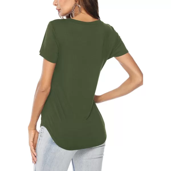 Amoretu Womens T Shirts V Neck Short Sleeve Tshirt Basic Tee Curved Hem TopsOlive Green