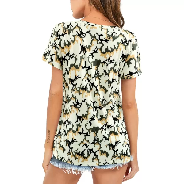 Amoretu Womens Tshirts V Neck Short Sleeve Tops Tee Solid Color BlouseCamouflage Green