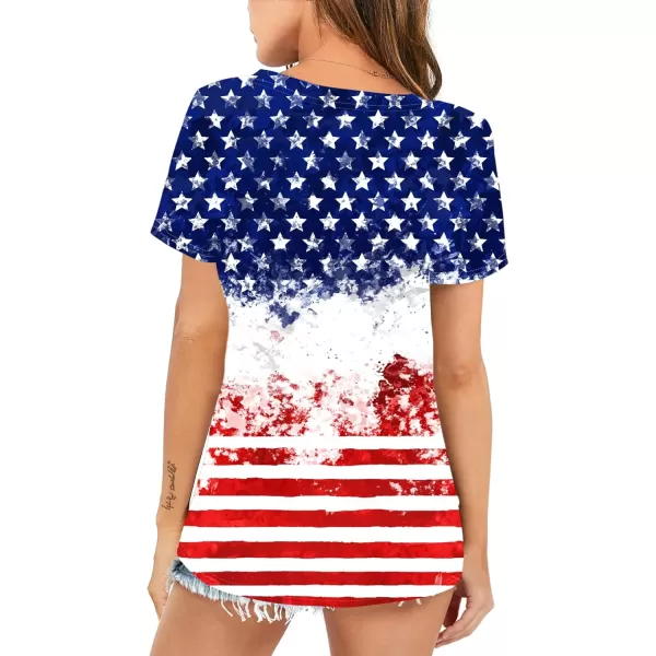Amoretu Womens Tshirts V Neck Short Sleeve Tops Tee Solid Color BlouseFlag