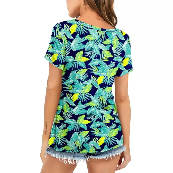 Amoretu Womens Tshirts V Neck Short Sleeve Tops Tee Solid Color BlouseLeaf