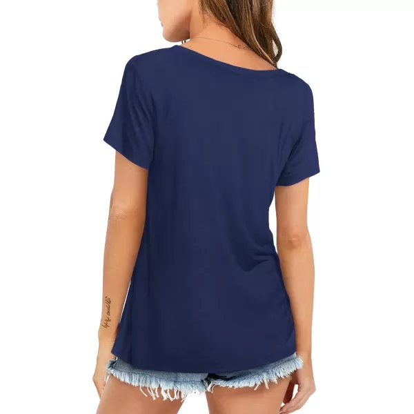 Amoretu Womens Tshirts V Neck Short Sleeve Tops Tee Solid Color BlouseNavy