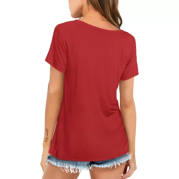 Amoretu Womens Tshirts V Neck Short Sleeve Tops Tee Solid Color BlouseRed