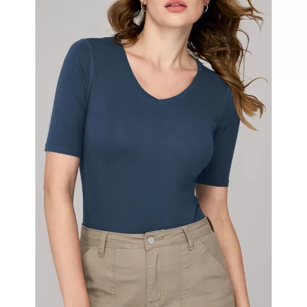 Amoretu Womens V Neck T Shirts Slim Fitted Half Sleeve Tops Basic TeesNavy Blue
